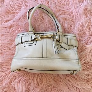Coach Hampton signature white leather carry-all